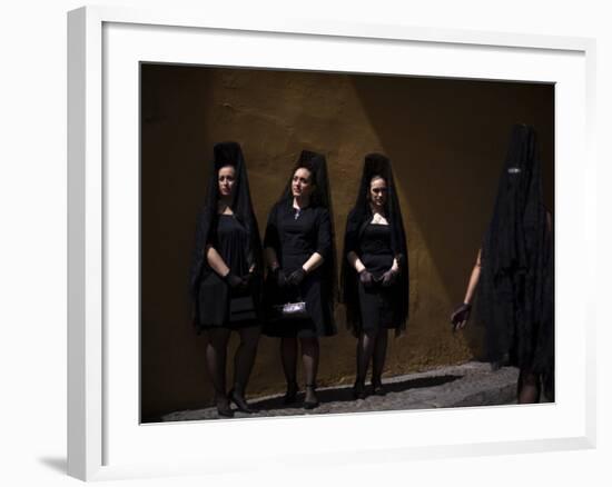 Women Wearing the Traditional Mantilla in Front of La Macarena Church in Seville, Spain-null-Framed Photographic Print