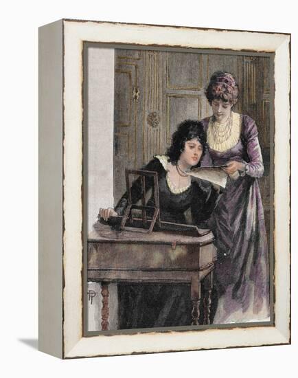 Women with a Harpsichord. Colored Engraving, 1895-Prisma Archivo-Framed Premier Image Canvas