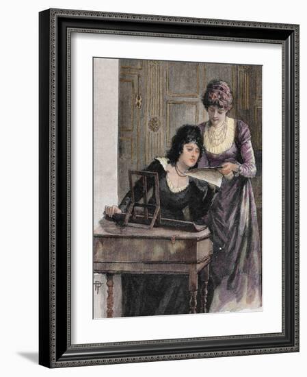 Women with a Harpsichord. Colored Engraving, 1895-Prisma Archivo-Framed Photographic Print