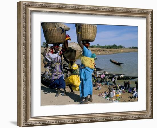 Women with Baskets of Laundry on Their Heads Beside the River, Djenne, Mali, Africa-Bruno Morandi-Framed Photographic Print