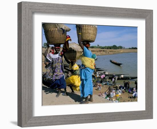 Women with Baskets of Laundry on Their Heads Beside the River, Djenne, Mali, Africa-Bruno Morandi-Framed Photographic Print