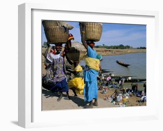 Women with Baskets of Laundry on Their Heads Beside the River, Djenne, Mali, Africa-Bruno Morandi-Framed Photographic Print