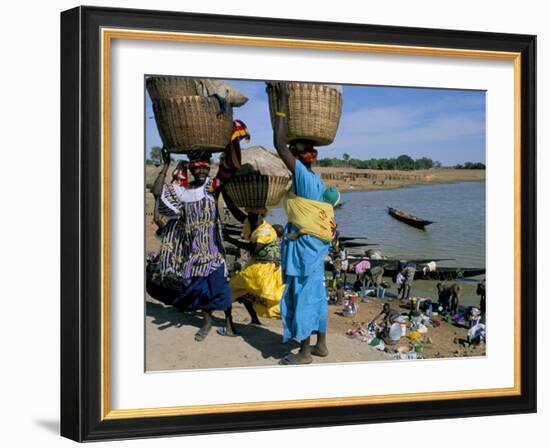 Women with Baskets of Laundry on Their Heads Beside the River, Djenne, Mali, Africa-Bruno Morandi-Framed Photographic Print