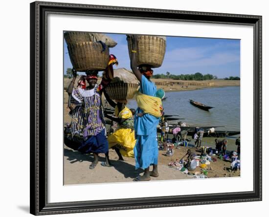 Women with Baskets of Laundry on Their Heads Beside the River, Djenne, Mali, Africa-Bruno Morandi-Framed Photographic Print