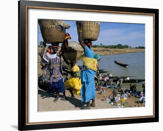 Women with Baskets of Laundry on Their Heads Beside the River, Djenne, Mali, Africa-Bruno Morandi-Framed Photographic Print