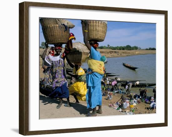 Women with Baskets of Laundry on Their Heads Beside the River, Djenne, Mali, Africa-Bruno Morandi-Framed Photographic Print