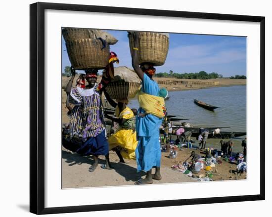 Women with Baskets of Laundry on Their Heads Beside the River, Djenne, Mali, Africa-Bruno Morandi-Framed Photographic Print