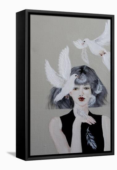 Women with Doves and Feathers, 2016, Detail-Susan Adams-Framed Premier Image Canvas