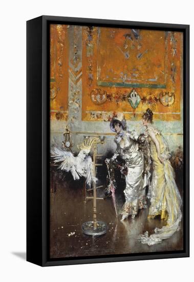 Women with Parrot, 1873-1875-Giovanni Boldini-Framed Premier Image Canvas