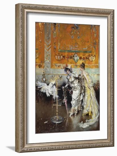 Women with Parrot, 1873-1875-Giovanni Boldini-Framed Giclee Print