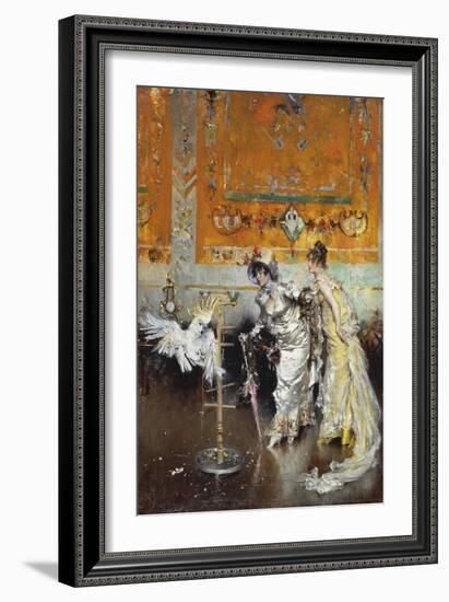 Women with Parrot, 1873-1875-Giovanni Boldini-Framed Giclee Print