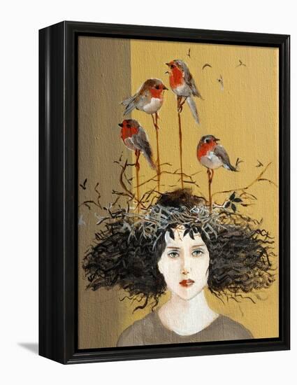 Women with Robins Nesting, 2016, Detail-Susan Adams-Framed Premier Image Canvas