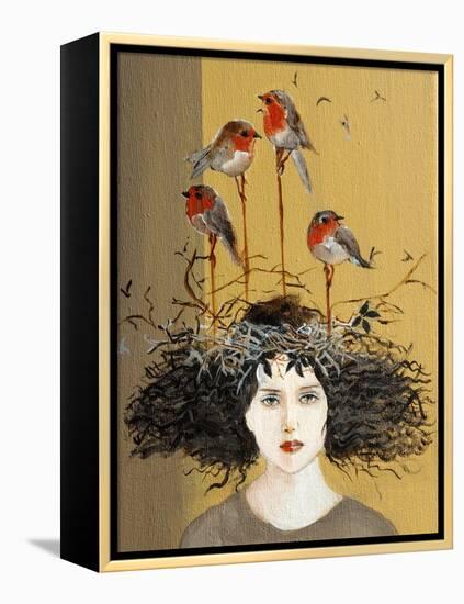 Women with Robins Nesting, 2016, Detail-Susan Adams-Framed Premier Image Canvas