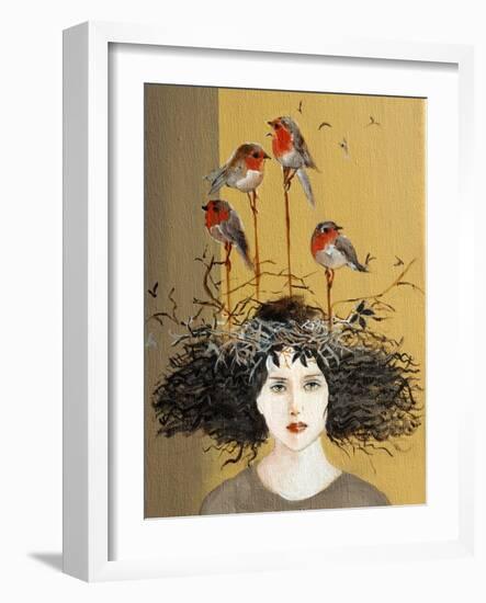 Women with Robins Nesting, 2016, Detail-Susan Adams-Framed Giclee Print