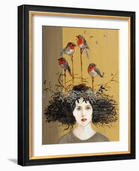 Women with Robins Nesting, 2016, Detail-Susan Adams-Framed Giclee Print