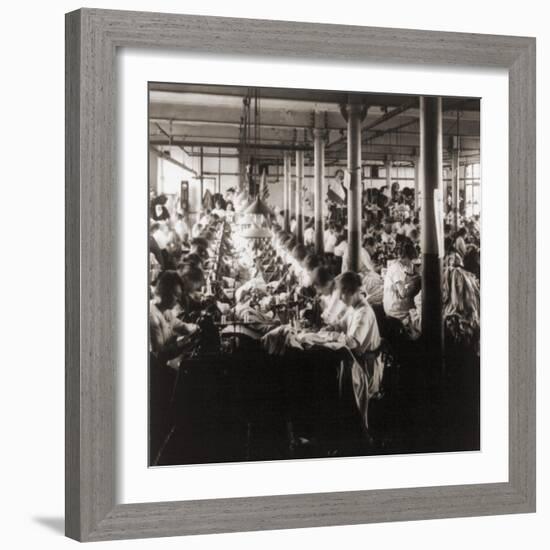 Women Working at Sewing Machines in Factory in Leicester, England, 1923-null-Framed Photo