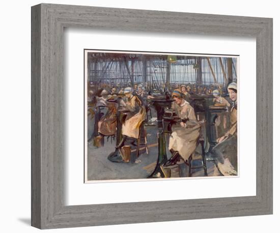 Women Working in Factory, Newcastle, from British Artists at the Front, Continuation of the Western-John Lavery-Framed Giclee Print