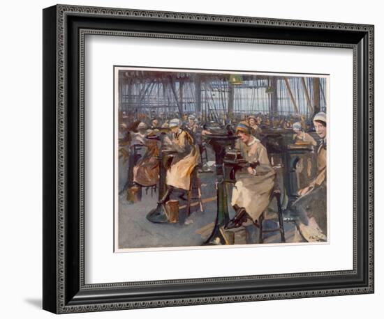 Women Working in Factory, Newcastle, from British Artists at the Front, Continuation of the Western-John Lavery-Framed Giclee Print