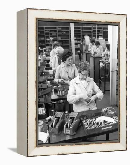 Women Working on a Switch Gear Assembly Line in Slough-Henry Grant-Framed Premier Image Canvas