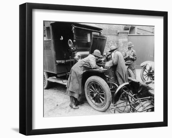 Women Working on an Automobile Engine Showing Shortage of Men During World War I-null-Framed Photographic Print