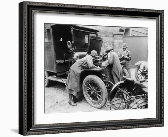 Women Working on an Automobile Engine Showing Shortage of Men During World War I-null-Framed Photographic Print