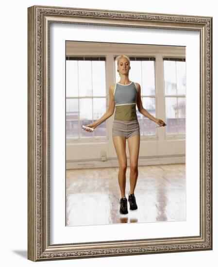 Women Working Out with Jump Rope in Fitness Studio, New York, New York, USA-Chris Trotman-Framed Photographic Print