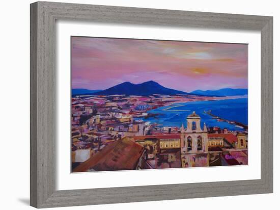 Wonderful City View of Naples Italy with Mount Ves-Markus Bleichner-Framed Art Print