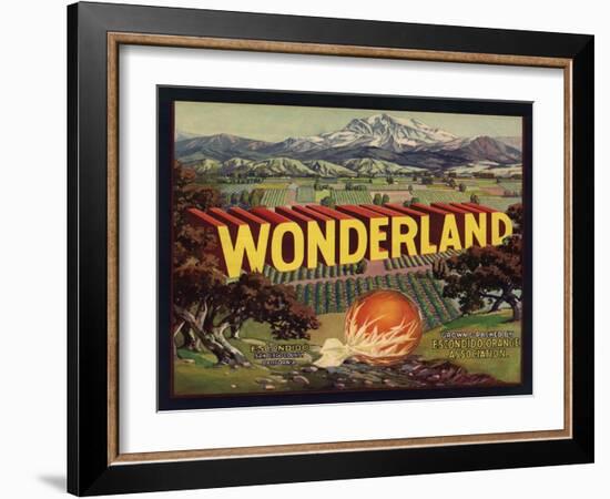 Wonderland Brand - Escondido, California - Citrus Crate Label-Lantern Press-Framed Art Print