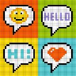 8-Bit Pxiel Characters Say Hello-wongstock-Art Print