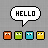 8-Bit Pxiel Characters Say Hello-wongstock-Art Print