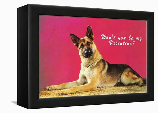 Wont You be My Valentine? Quizzical German Shepherd-null-Framed Stretched Canvas
