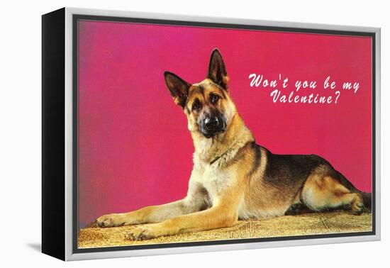 Wont You be My Valentine? Quizzical German Shepherd-null-Framed Stretched Canvas