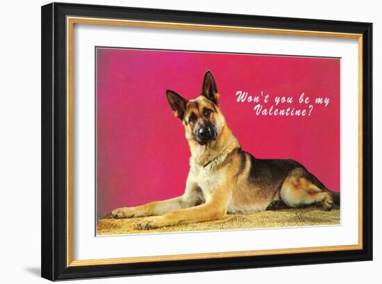 Wont You be My Valentine? Quizzical German Shepherd-null-Framed Art Print