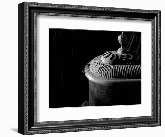 Wood burning stove once heated a general store in a ghost town in California, USA.-Betty Sederquist-Framed Photographic Print