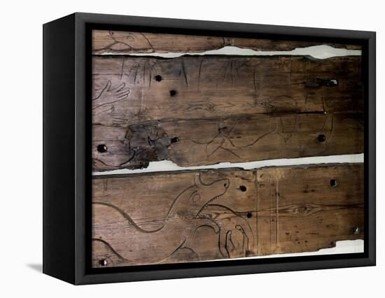 Wood panel depicting Odin being swallowed by Fenrir, Holar, Skagafiord, Iceland, 11th century-Werner Forman-Framed Premier Image Canvas