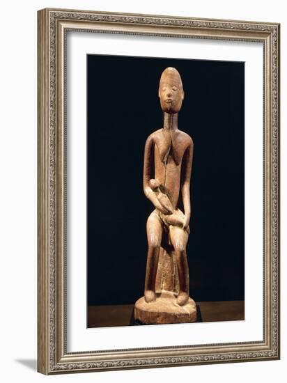 Wood Sculpture Depicting Mother and Child-null-Framed Giclee Print