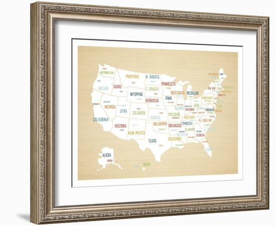 Wood USA Map-Kindred Sol Collective-Framed Art Print