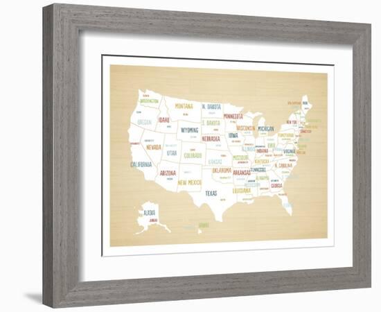 Wood USA Map-Kindred Sol Collective-Framed Art Print