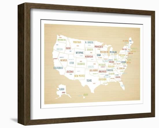 Wood USA Map-Kindred Sol Collective-Framed Art Print