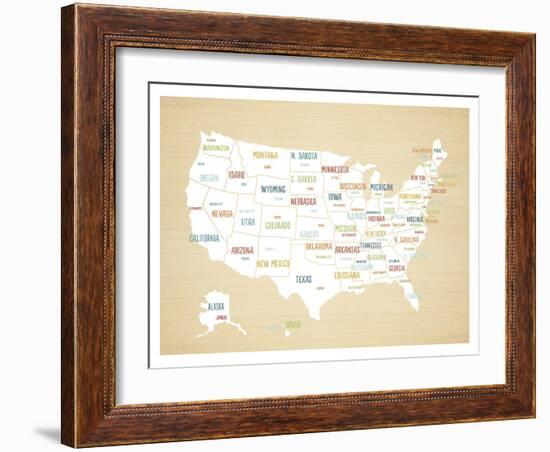 Wood USA Map-Kindred Sol Collective-Framed Art Print