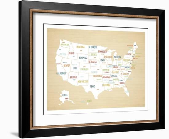 Wood USA Map-Kindred Sol Collective-Framed Art Print