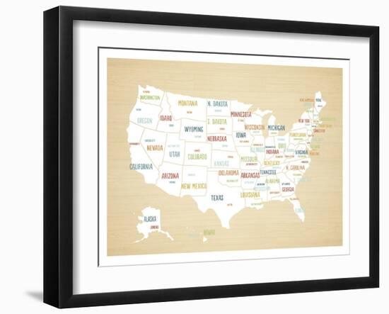 Wood USA Map-Kindred Sol Collective-Framed Art Print