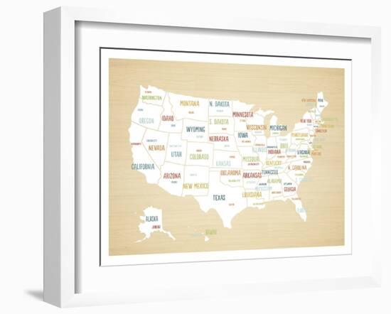 Wood USA Map-Kindred Sol Collective-Framed Art Print