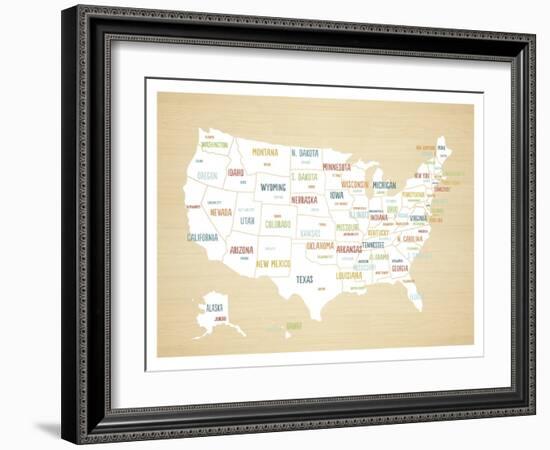 Wood USA Map-Kindred Sol Collective-Framed Art Print