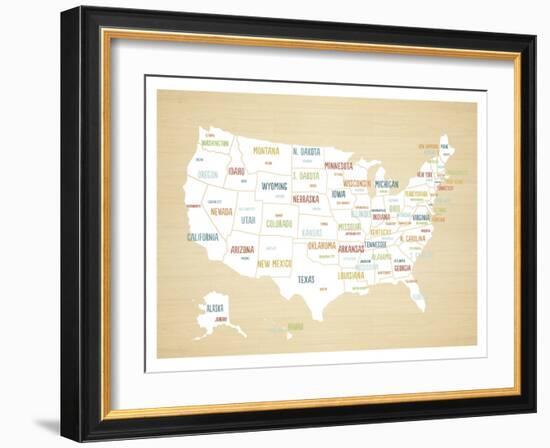 Wood USA Map-Kindred Sol Collective-Framed Art Print