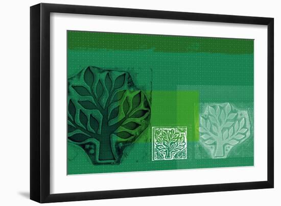 Woodblock Collage of Trees-null-Framed Giclee Print