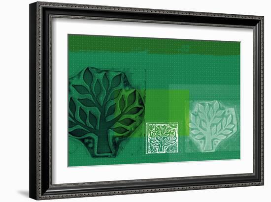 Woodblock Collage of Trees-null-Framed Giclee Print