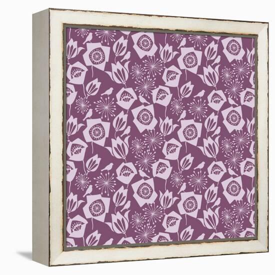 Woodcut Bird Floral-null-Framed Premier Image Canvas