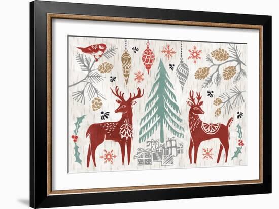 Woodcut Christmas I Color-Daphne Brissonnet-Framed Art Print