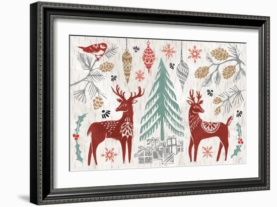 Woodcut Christmas I Color-Daphne Brissonnet-Framed Art Print